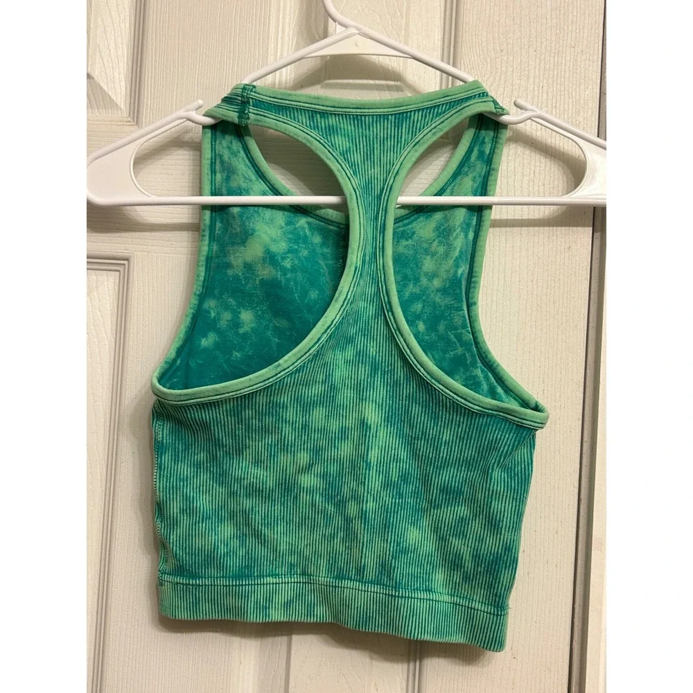 Zenana Outfitters Green Mineral Wash Ribbed Racerback Crop Top NTW-6190A L XL - Picture 2 of 5